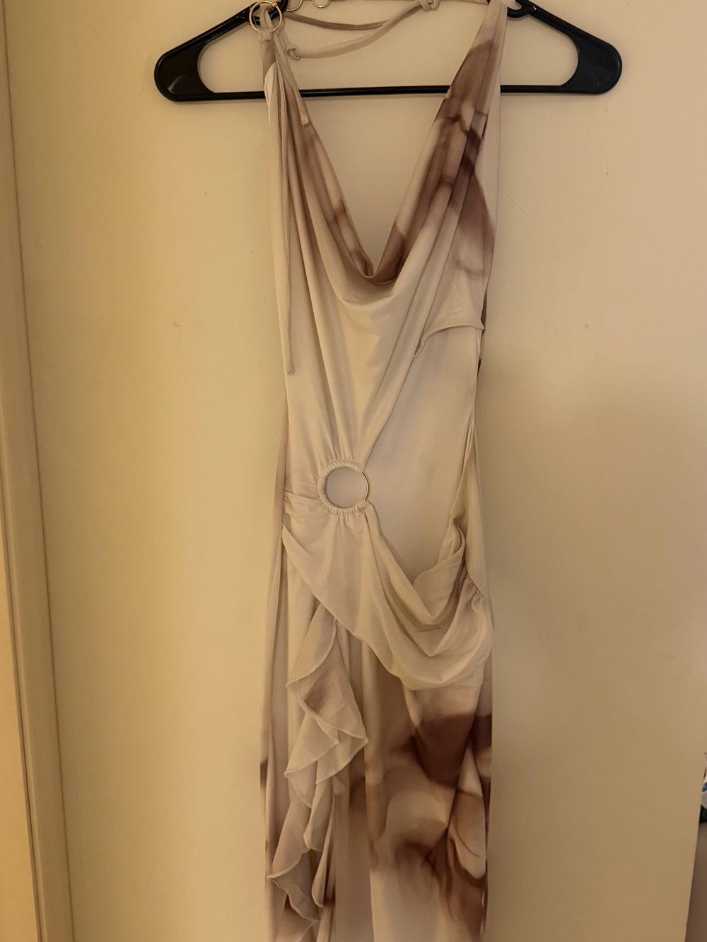 Windsor Cream and Brown Draped Halter Dress S